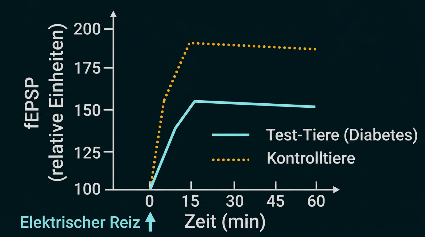 Diagramm: Zeitverlauf der EPSP-Werte bei Test- und Kontrolltieren nach elektrischem Reiz.